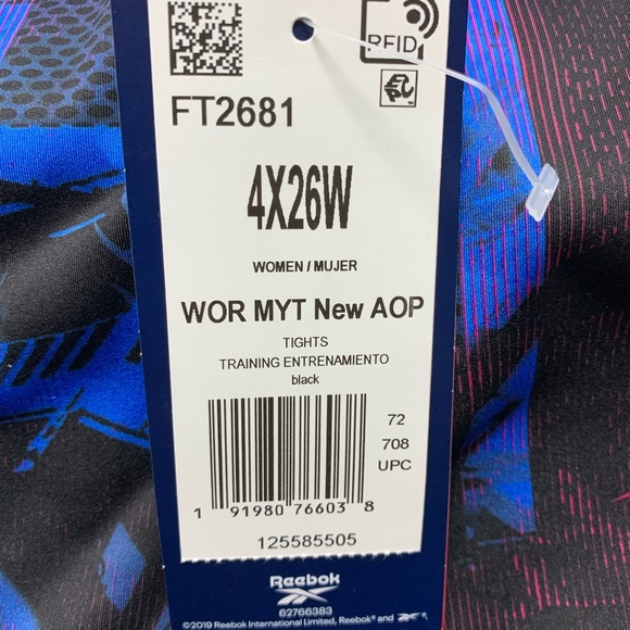 Reebok | Pants \u0026 Jumpsuits | Nwt Reebok Melange Meet You There Allover Logo  Print Leggings Blue Black 4x | Poshmark